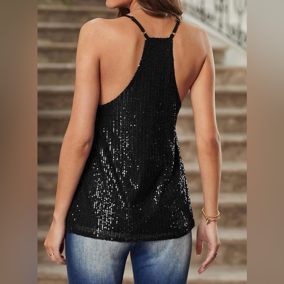Black Sequin Cami Tank Top Size S 🖤 - Picture 3 of 14